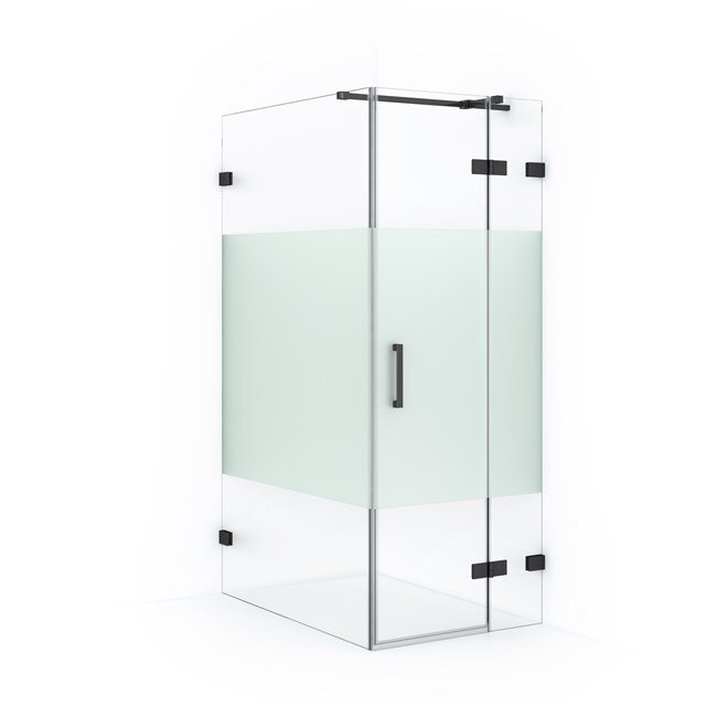 Maxaro Douchecabine Diamond 110x80cm 8mm Helder Veiligheidsglas met Matte Strook Zwart Chroom