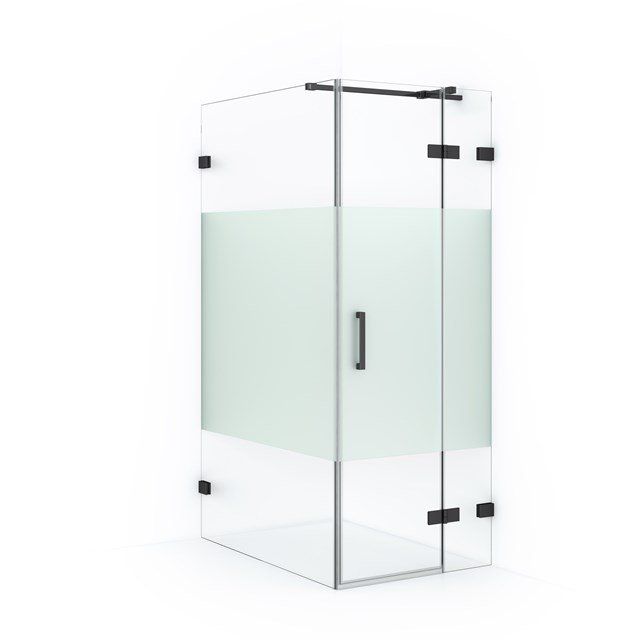 Maxaro Douchecabine Diamond 110x80cm 8mm Helder Veiligheidsglas met Matte Strook Zwart Chroom