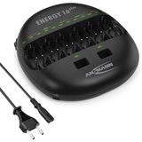 ANSMANN Energy 16 Plus batterijlader (1 stuk) – oplader voor 1 tot 12 AA/AAA oplaadbare batterijen of 1 tot 6 Baby C/Mono D batterijen en 1 tot 2 9V NiMH/NiCd blokken – automatische oplader met 2 USB-poorten