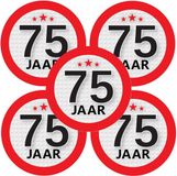 Bellatio Decorations 75 jaar leeftijd sticker - 5x - rond - Dia 9 cm