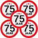 Bellatio Decorations 75 jaar leeftijd sticker - 5x - rond - Dia 9 cm