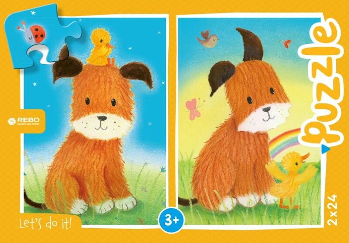 Rebo legpuzzel 2x24 stukjes - Dog and Duckling