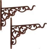Esschert Design Muurhaak / plantenhaak met sierkrullen - 2x stuks - gietijzer - Bruin