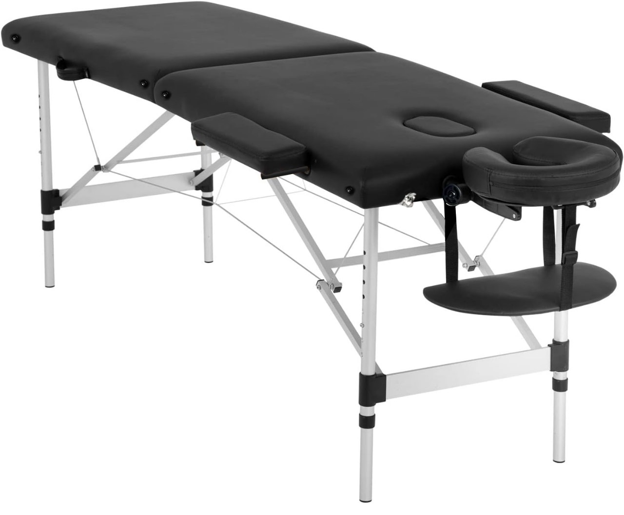 Massagetafel - inklapbaar - 2 secties - aluminium - zwart