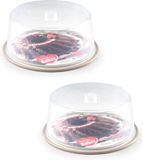 Plasticforte Taartstolp - 2x stuks - transparant - 32 x 15 cm - boîte de conservation pour gâteau / pâtisserie - fond taupe
