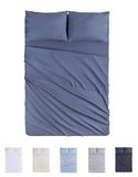 Todocama 4-delige beddengoedset, 4002, hoeslaken, laken, 2 kussenslopen, 50 x 80 cm (bed 200 x 190/200 cm, blauwgrijs)