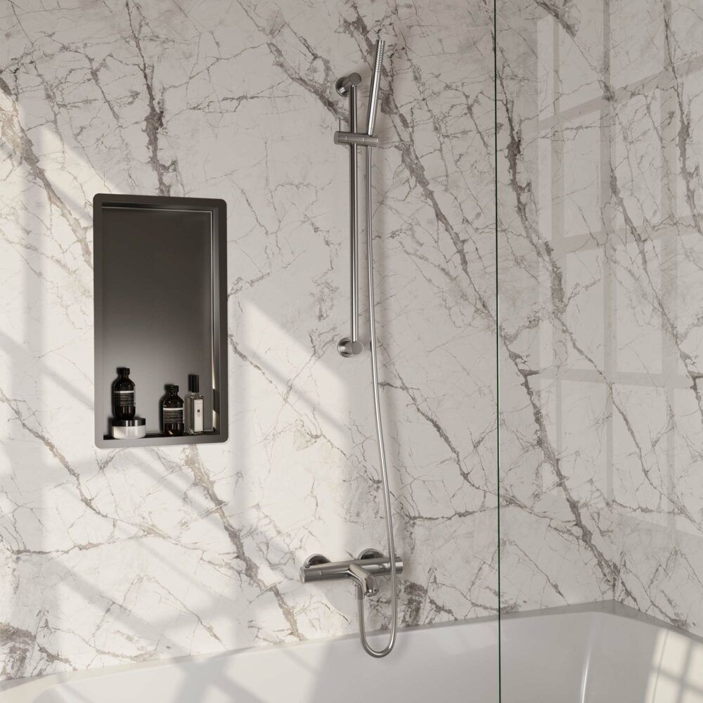 Brauer Brushed Edition Thermostatische Opbouw Badkraan met Glijstang, Staafhanddouche en Doucheslang - RVS Geborsteld PVD