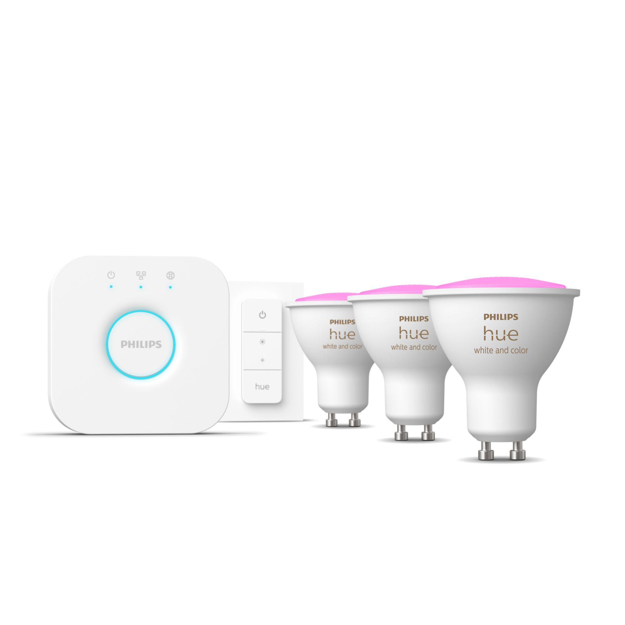 Philips by Signify Starterkit: 3 GU10 slimme spots + dimmer switch