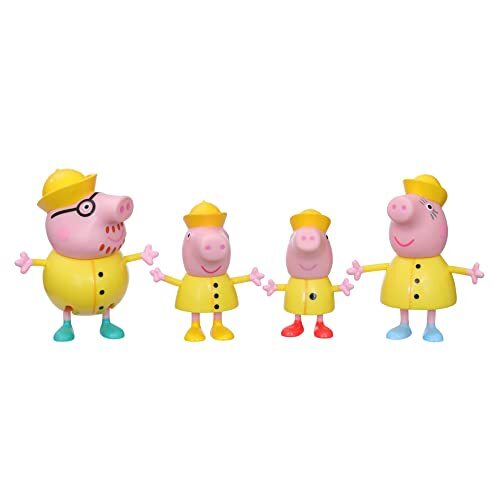 Peppa Pig Peppa’s avonturen Peppa en haar familie op een regenachtige dag, 4-delige set in regenjassen, vanaf 3 jaar