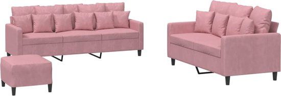 vidaXL 3-delige Loungeset met kussens fluweel roze