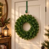Kunststof kerstkrans - D45 cm - groen - incl. deurhanger groen - deurkrans