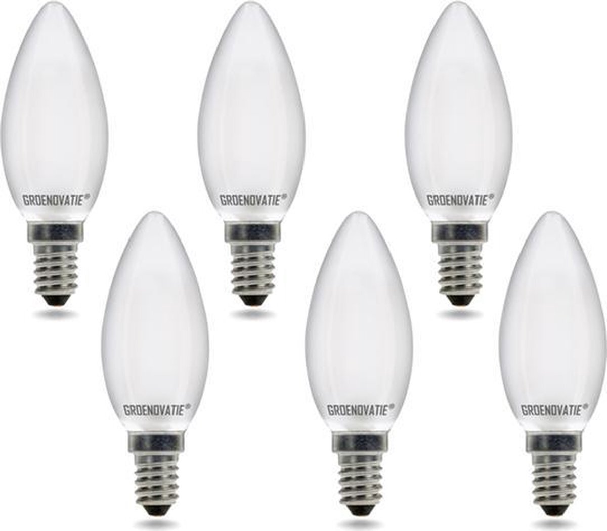 Groenovatie LED Filament Kaarslamp E14 Fitting - 2W - Warm Wit - 6-Pack - Dimbaar - Mat