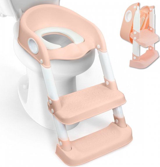 Kinder Mobiclinic Lala - WC Verkleiner - Kinder wc-bril - Met trapje - Verstelbaar - Inklapbaar - Antislip - Roze en wit
