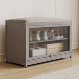 BAKAJI Schoenenkast met zitting en 2 binnenvakken, ruimtebesparend, schoenenbank met transparante deur en antislip bodem voor ingang, slaapkamer, entree, 70 x 32 x 45 cm (grijs)