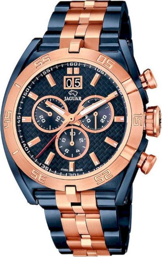 Jaguar J810/1 Heren Horloge - Blauw/Rosé - Stalen Band - Saffierglas - 46mm - Chronograaf
