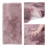 AmeliaHome Vloerkleed lamsvacht kunstbont hoogpolige bedmat rechthoekig Dokka paars 50x150 cm