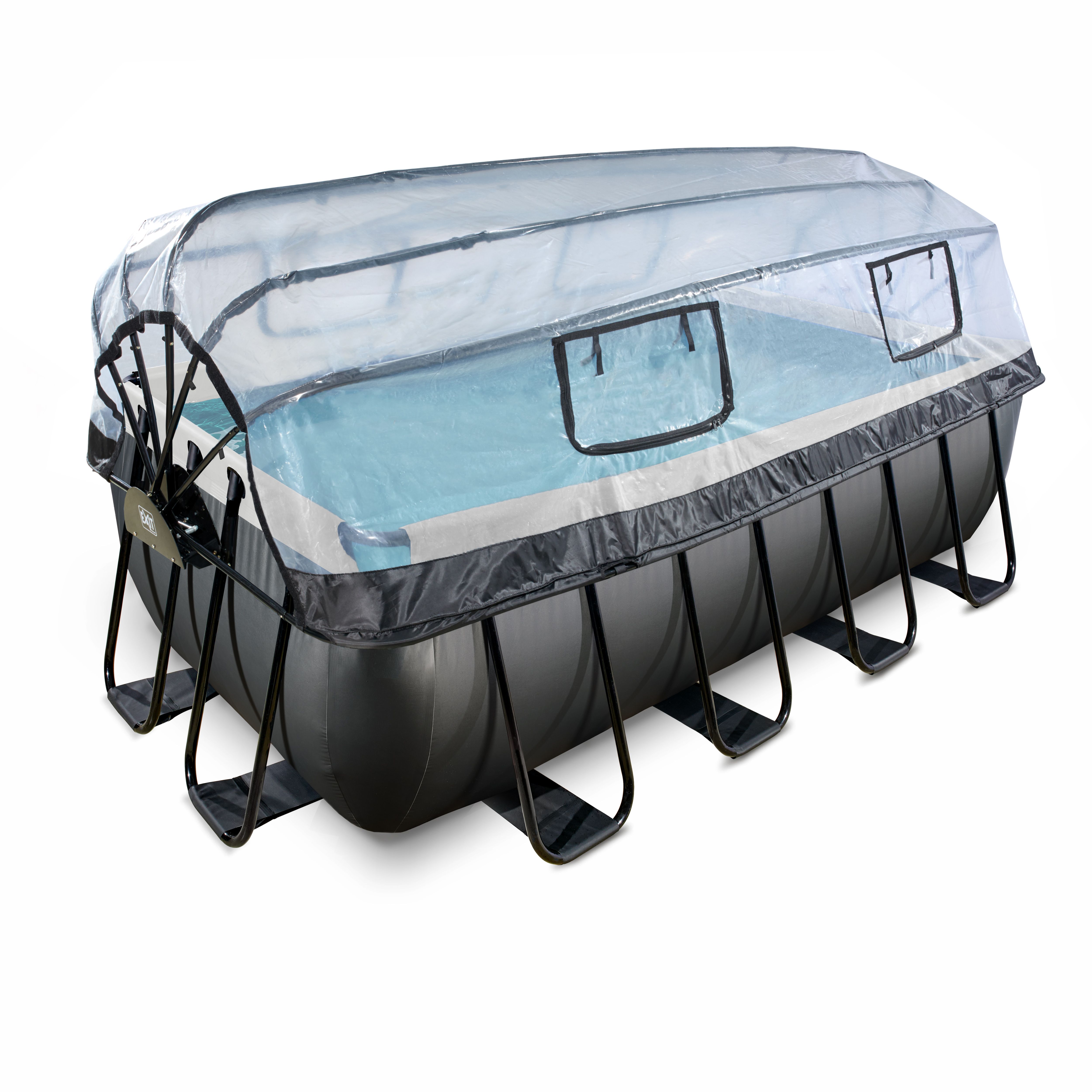 EXIT Black Leather zwembad 400x200x122cm met overkapping en zandfilterpomp - zwart