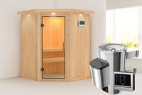 Karibu Nanja Sauna met Dakkraag Helderglas Deur Biokachel 3,6 kW Externe Bediening