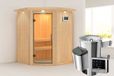 Karibu Nanja Sauna met Dakkraag Helderglas Deur Biokachel 3,6 kW Externe Bediening