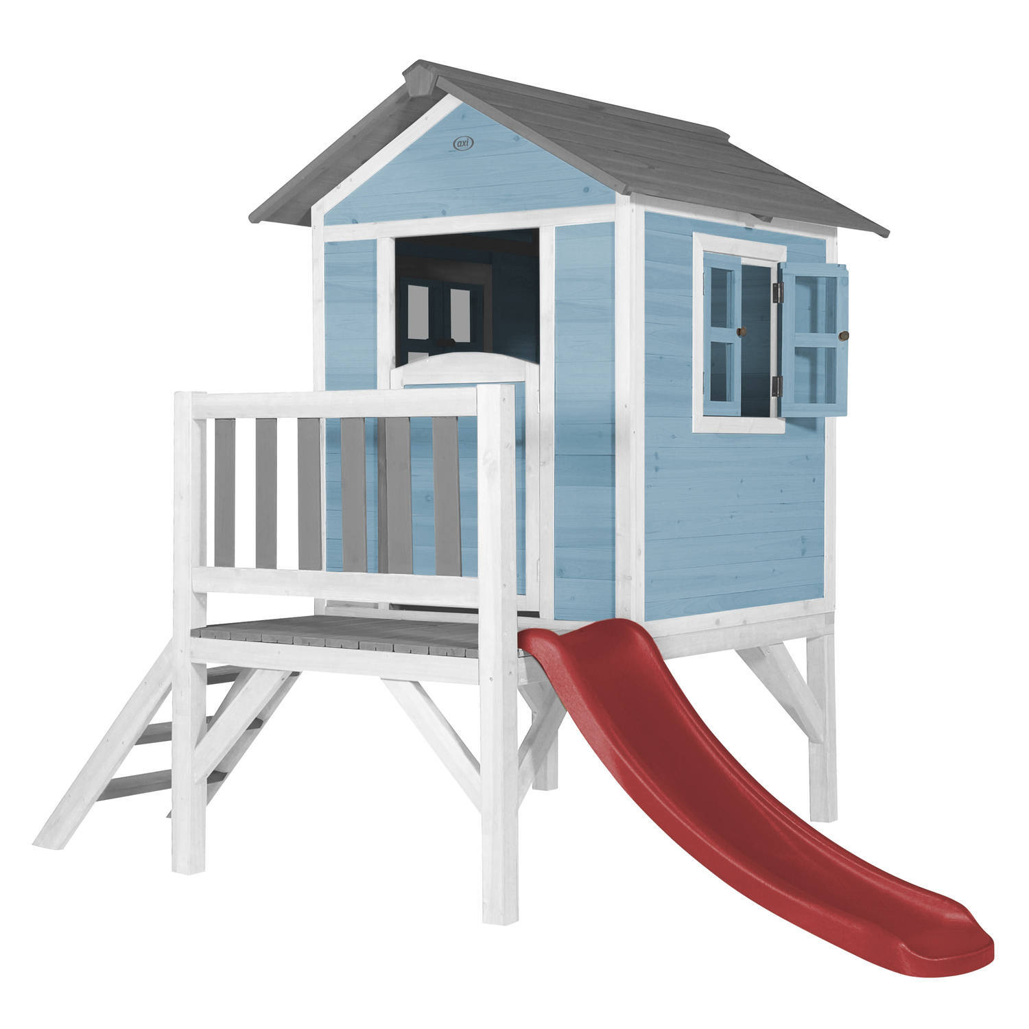 AXI Beach Lodge XL Speelhuis in Caribisch Blauw - Met Verdieping en Rode Glijbaan - Speelhuisje voor de tuin / buiten - FSC hout - Speeltoestel voor kinderen