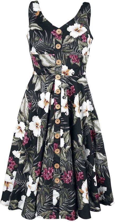 Hell Bunny Tahiti 50's Dames Midi-jurk - Zwart - S