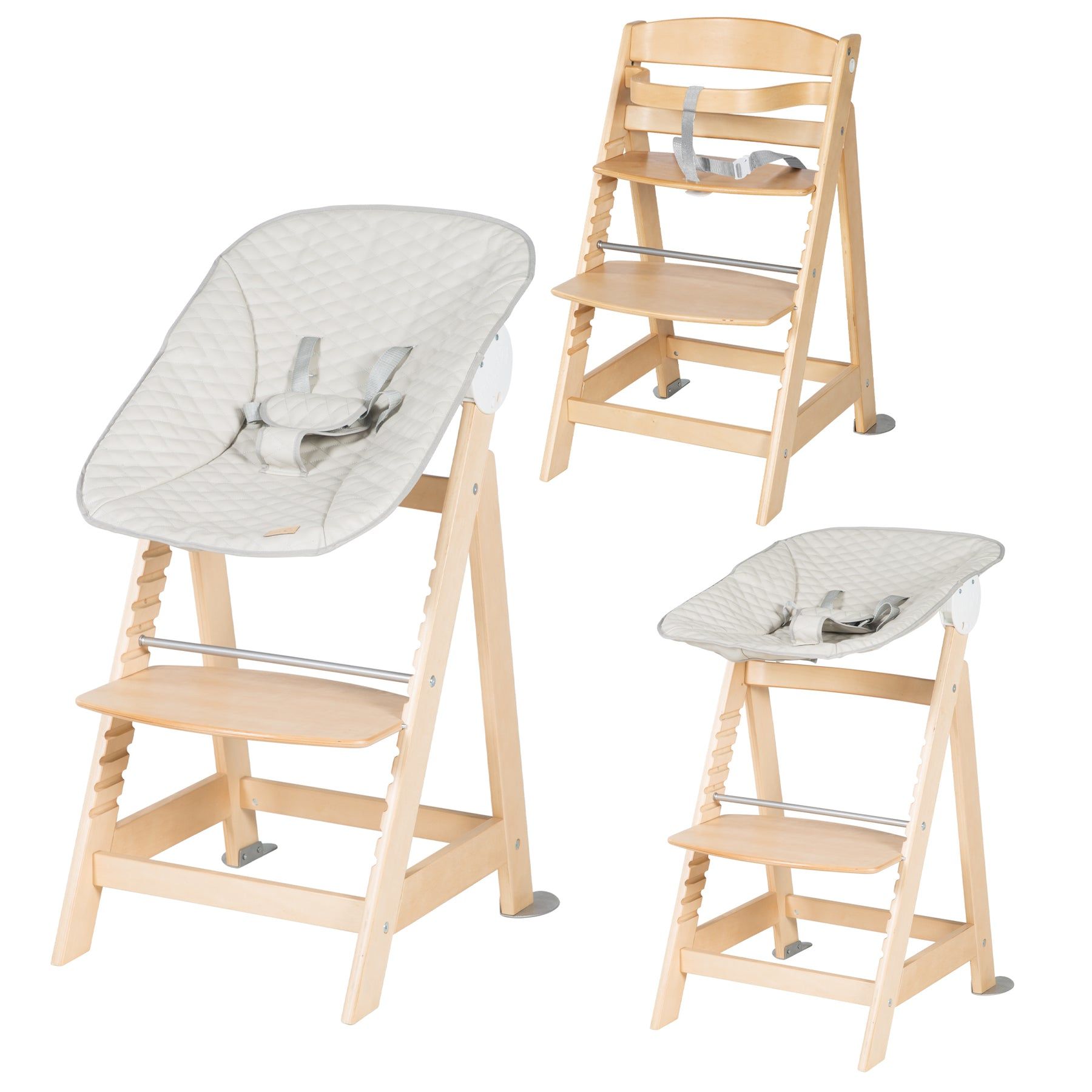 roba Born Up 2in1 Traditional High Chair - Light Grey, Natural