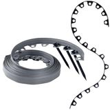 GARDENIX Flexibele gazonrand, kunststof, grijs, 10 m, 20 grondankers, 4 cm hoog, weerbestendige gazonafbakening, bloembed omranding, voor tuinen en robotmaaiers