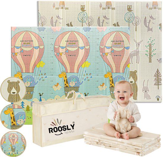 Roosly Speelmat Baby - Speelkleed Baby - Dubbelzijdig en opvouwbare Foam XPE 180 x 200 cm - Balloon & Nature