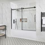 Sandford Baignoire rectangulaire avec paroi de douche coulissante et panneau avant - Noir - 170 cm x 70 cm