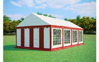 Tente de réception 4x8 m PREMIUM – PVC 500 g/m², ignifuge, cadre au sol + renforts de toit, 155 kg - Rouge-blanc
