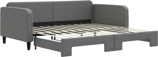 vidaXL Slaapbank met onderschuifbed 100x200 cm stof donkergrijs