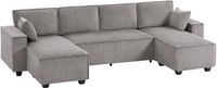 HOMCOM Hoekbank-Cordstof (100% polyester), originele schuimvulling-311L x 154B x 91H cm-Lichtgrijs