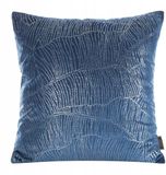 Elegante Bol Decoratieve Kussenhoes 45x45cm - Blauw met Zilveren Bananenbladeren