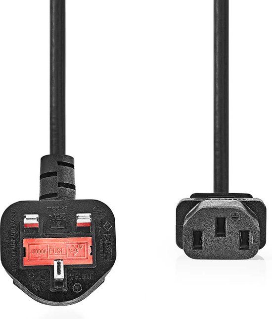 Nedis Stroomkabel - UK Male - IEC-320-C13 - Gehoekt - Recht - Vernikkeld - 3.00 m - Rond - PVC - Zwart
