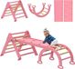 Triangle d'escalade Montessori/Pikler - set 7-en-1 avec arche et rampe - Pliable - Fabriqué en bois de peuplier et de hêtre - 188×70×59 cm - Convient aux enfants de 18 à 48 mois - Rose