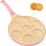 Unyqoos Crêpepan voor inductie – Anti-aanbak crêpepan met 7 smiley-vormen, souple-touch handvat, geschikt voor gas/elektrisch/keramisch, roze