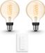 Philips Hue Uitbreidingspakket - E27 - met 2 Filament Globelampen Klein (G93) - Warmwit Licht - Incl. 1 Hue Dimmer Switch