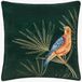 Paoletti Odisha Exotische Vogel Geborduurd Polyester Gevuld Kussen - Smaragd - 45x45cm