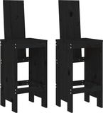 vidaXL Barkrukken - 2 stuks - 40x42x120 cm - massief grenenhout - zwart