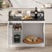 MODFU Îlot de cuisine avec table de bar et coin repas pour animaux de compagnie – Multifonctionnel – Avec plan de travail aspect marbre – Design moderne – MDF/Mélaminé – Noir/Blanc – 120x80x100 cm