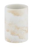WENKO Tandenborstelbeker Odos, hoogwaardige tandenborstelhouder voor tandenborstel en tandpasta, mondspoelbeker van stevig polyhars in marmerlook, ideaal voor badkamer en gastentoilet, Ø 8 x 10 cm, wit/goud