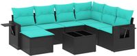 vidaXL - 8-delige tuinbankset met kussens, zwart polyrotan