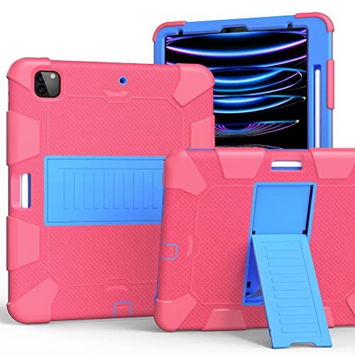 JOYLYJOME Compatibel met iPad 12,9 inch tablet beschermhoes, siliconen PC twee kleuren standaard tablet beschermhoes, roze & blauw