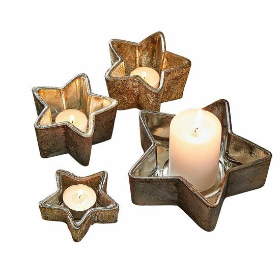 LOBERON Windlicht set van 4 Thervel antiekgoudkleurig/grijs