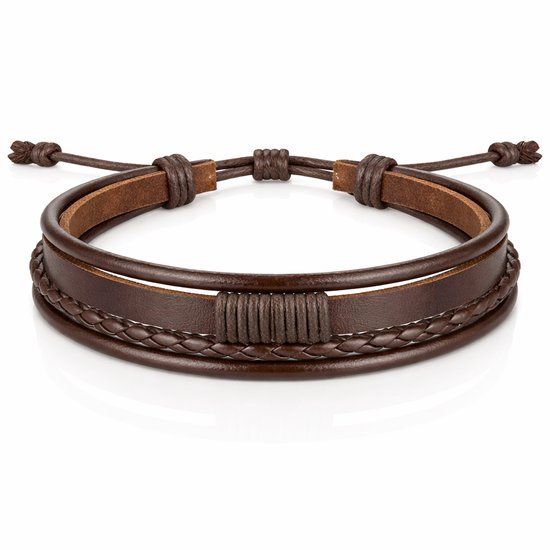 LGT JWLS LGT Jewels Heren armband Leer Bruin Verstelbaar Touw Multi armband