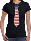 Bellatio Decorations Verkleed shirt voor dames - stropdas Amerika - zwart - supporter - themafeest XXL