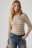 Levi's Pull à col rond côtelé - Femme - XS - Beige / Brandy Stripe Mushroom Heather Mélange de coton