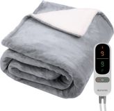 Auronic Elektrische Deken - 200 x 180 cm - 2 Persoons Warmtedeken - 9 Warmte en Timerstanden - Verwarmingsdeken - Sherpa Fleece - Grijs