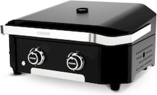 Cozze Plancha 600 with Lid and 2 Burners 65 cm 30Mbar 6.4KW - Black/Stainless Steel