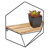 Relaxdays wandplank industrieel, metaal & MDF, zeshoekig wandrek, HBD: 35 x 31 x 13,5 cm, kleine muurplank, zwart/bruin